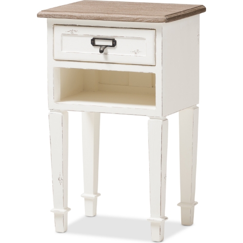 Dauphine Nightstand in Weathered Oak & Distressed White Wash